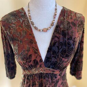 SURREALIST burnout velvet rust moss tunic dress sz 2.